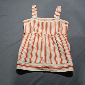 Cabi Babydoll Tank Top Womens Large Orange‎ Striped Cotton Linen Smocked 6102